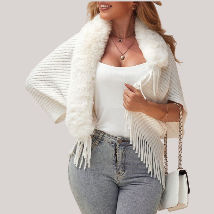 Damen-Poncho-Strickjacke mit lockerem Schnitt und elegantem Schalkragen