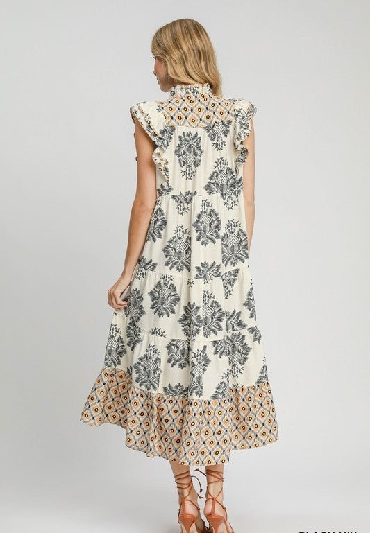 Maxikleid mit Blumenmuster und Rüschenärmeln für Damen