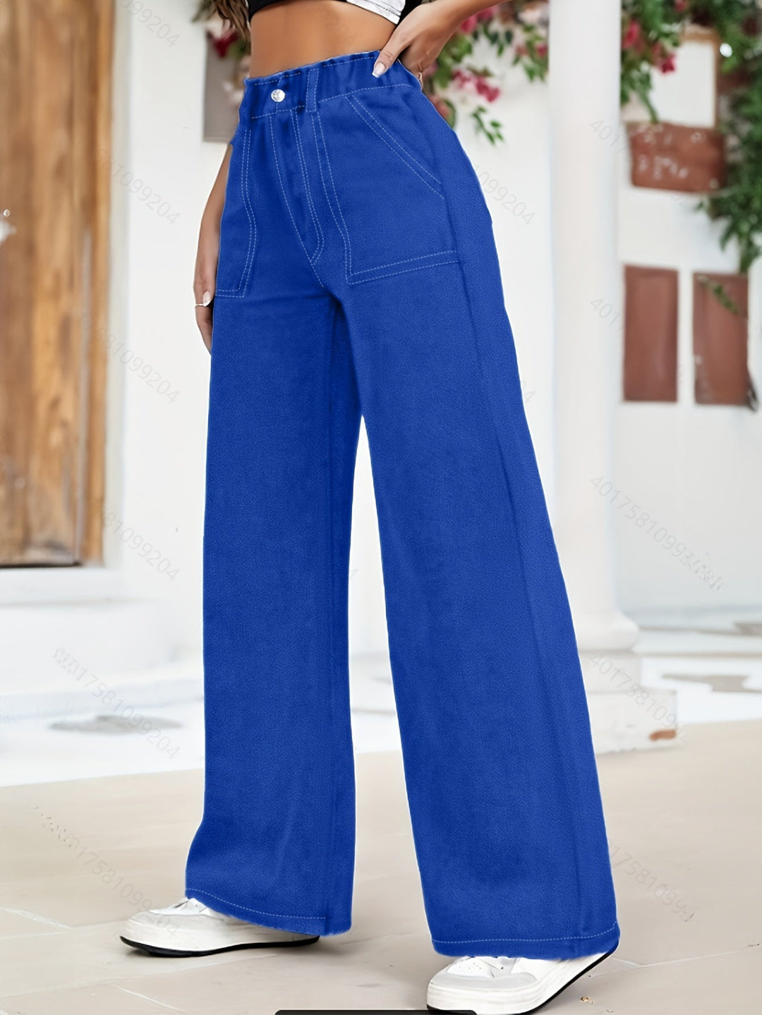 High-Waist Jeans mit weitem Bein und Cargo-Taschen in Übergröße