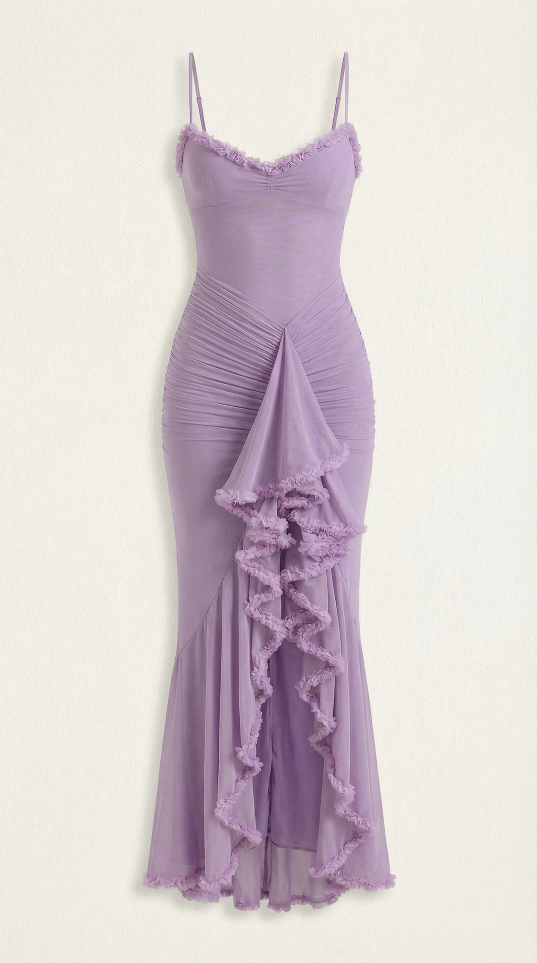Damen Volant Maxikleid mit High-Low-Saum