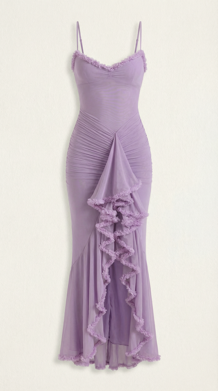 Damen Volant Maxikleid mit High-Low-Saum