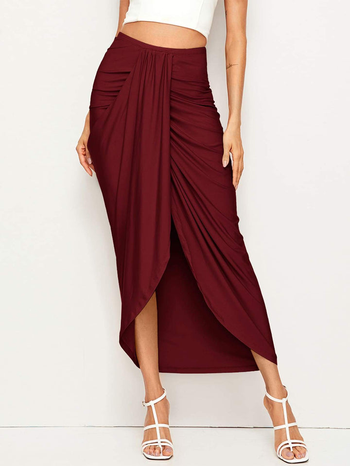 Drapierter Midirock mit hoher Taille Damenmode Unterteile