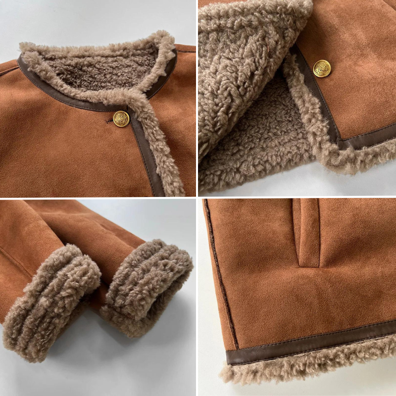 Gemütliche braune Jacke für Damen mit Fleece-Futter und Knöpfen