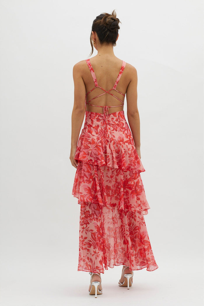 Maxikleid mit Rüschen und Blumenmuster für sommerliche Stimmung