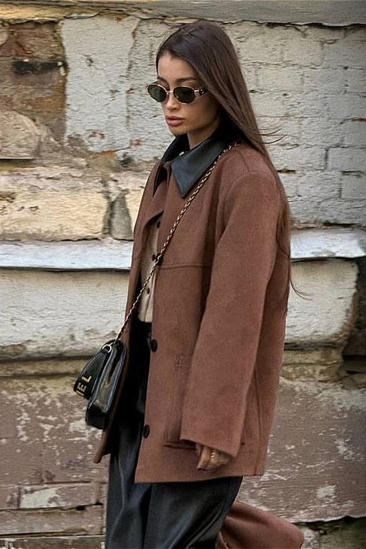 Retro Wildlederkragen Kontrastjacke