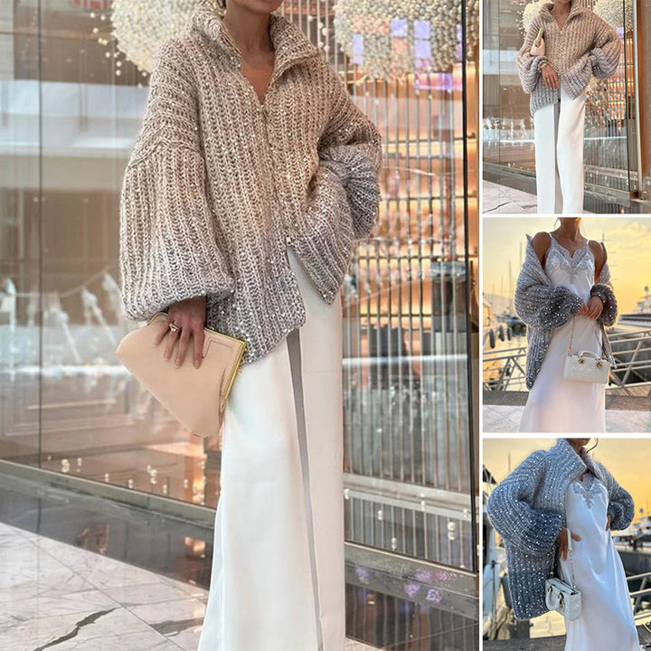 Strickcardigan mit Glitzer-Pailletten