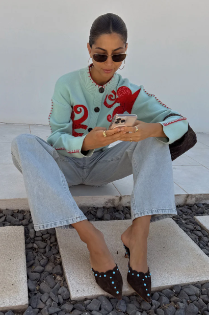 Gemütlicher Strandstrick-Cardigan mit nautischem Oktopus-Design