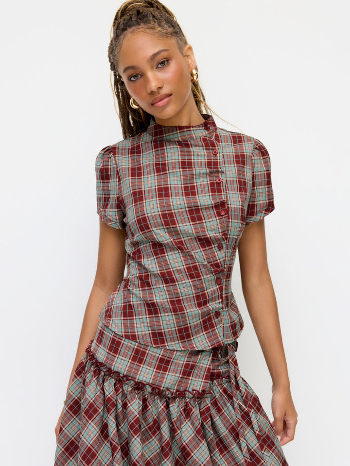 Damen-Bluse mit Karomuster und Knöpfen