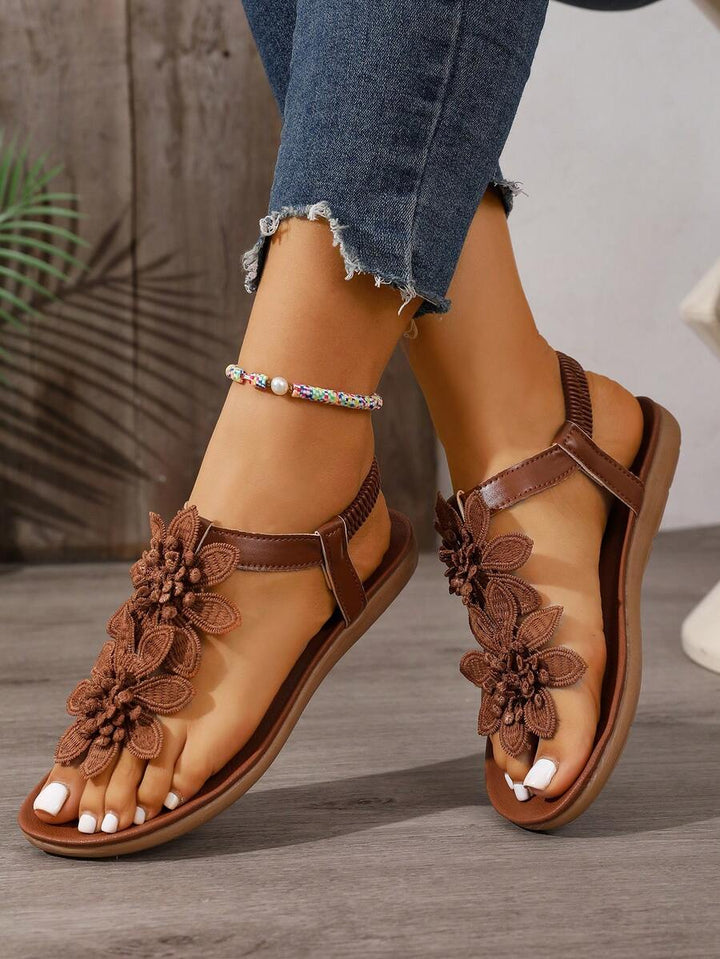 Damen Sandalen Mit Blumenapplikation Und Fersenriemen