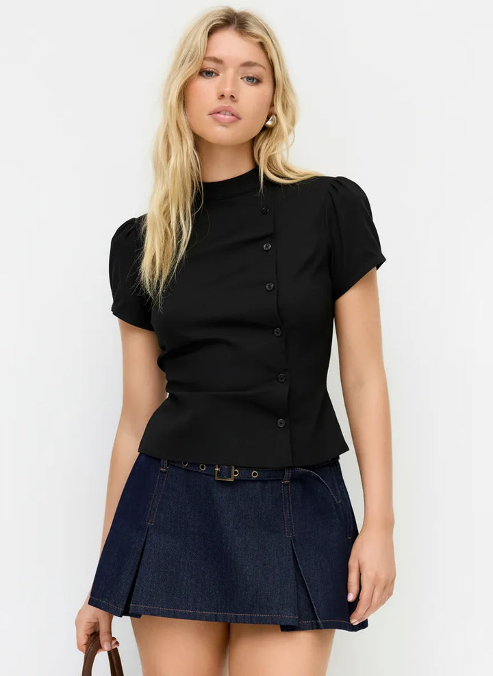Damen-Bluse mit Karomuster und Knöpfen