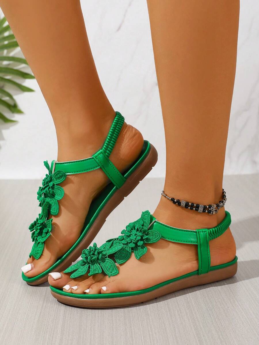 Damen Sandalen Mit Blumenapplikation Und Fersenriemen