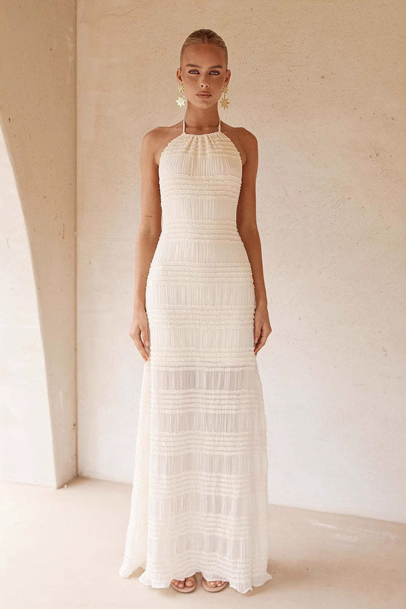 Damen Maxi Slipkleid aus Chiffon mit Halterneck in voller Länge