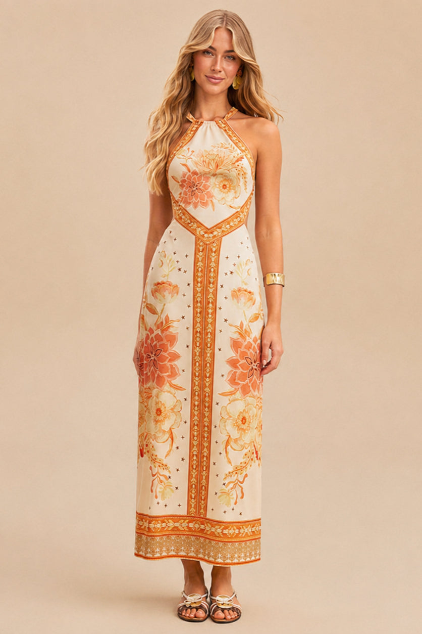 Damen Midikleid mit Blumenprint und Neckholder in luftiger Boho-Optik