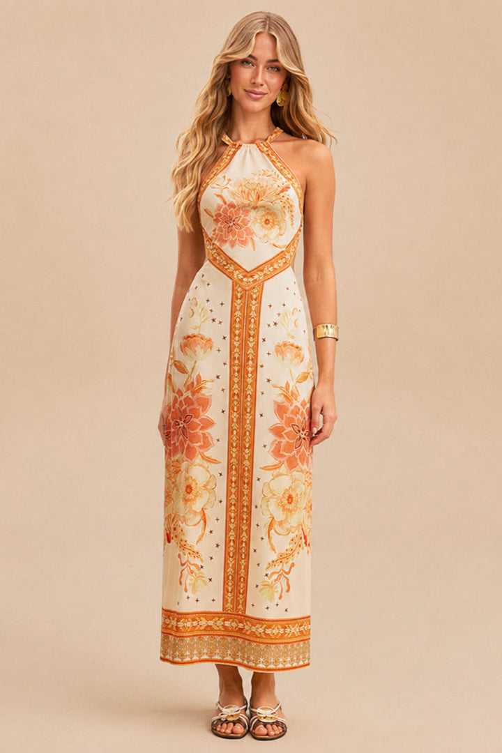 Damen Midikleid Mit Blumenprint Und Neckholder