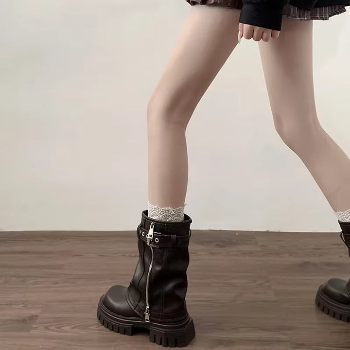 Damen Plateau-Biker-Stiefeletten mit Schnallen