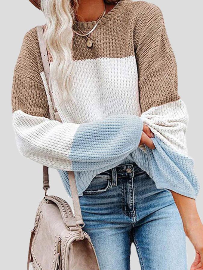 Gemütlicher Colorblock-Strickpullover für Herbst-Lagenlook