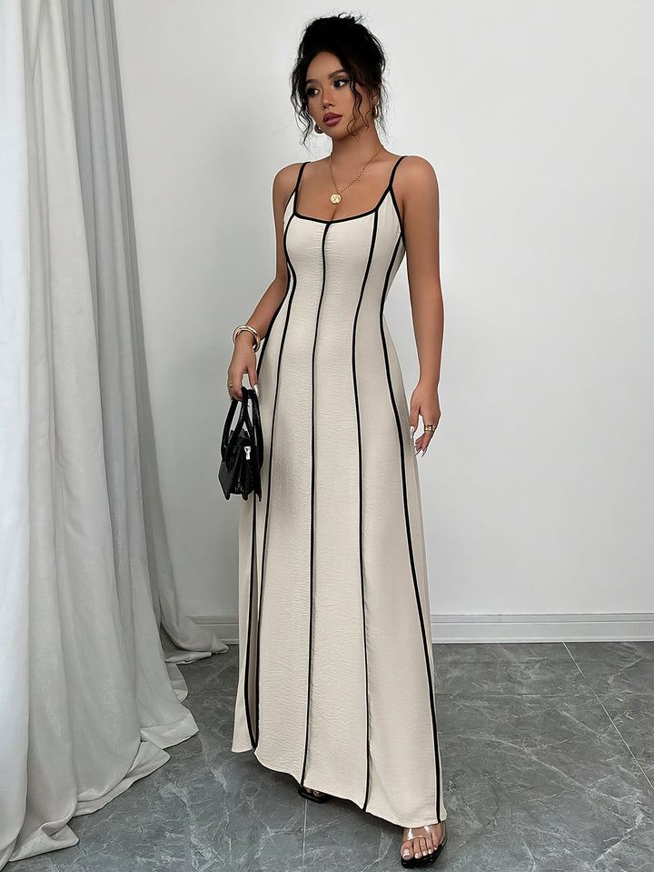 Viskose A-Linien Ärmelloses Midikleid Beige