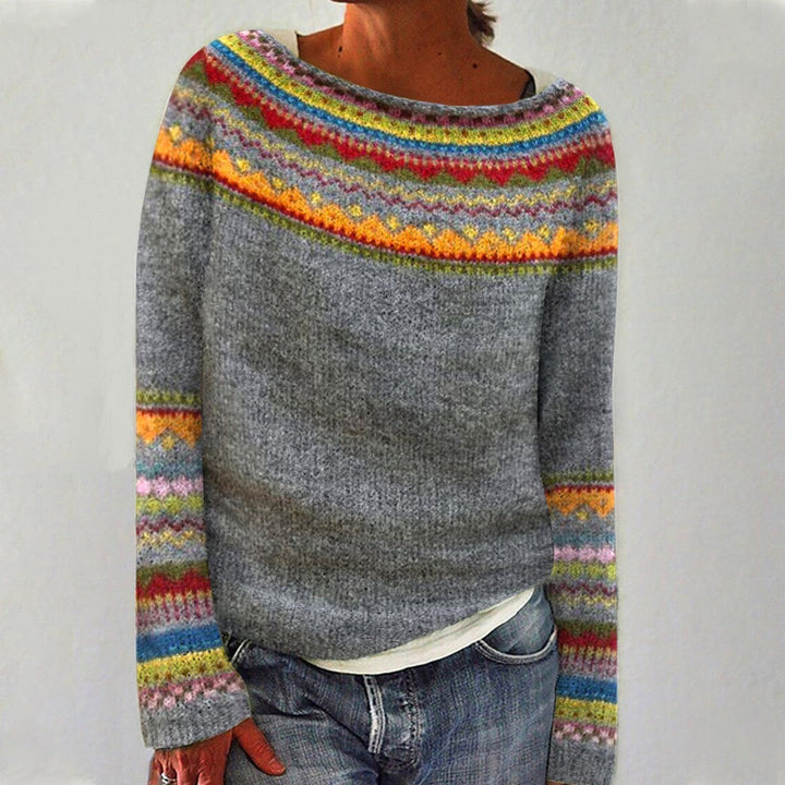 Damen-Norwegerpullover mit Rundhalsausschnitt und langen Ärmeln