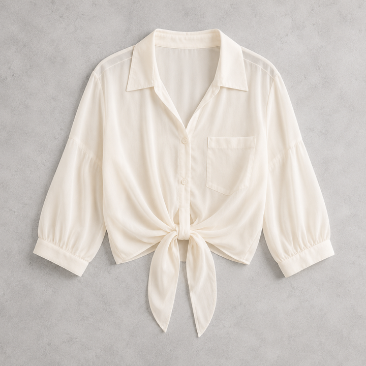 Damen Leinenbluse Aus Voile Mit Bindeband