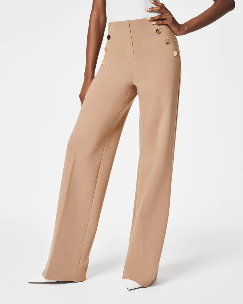 High-waisted, wide-cut trousers with hidden tummy comfort 