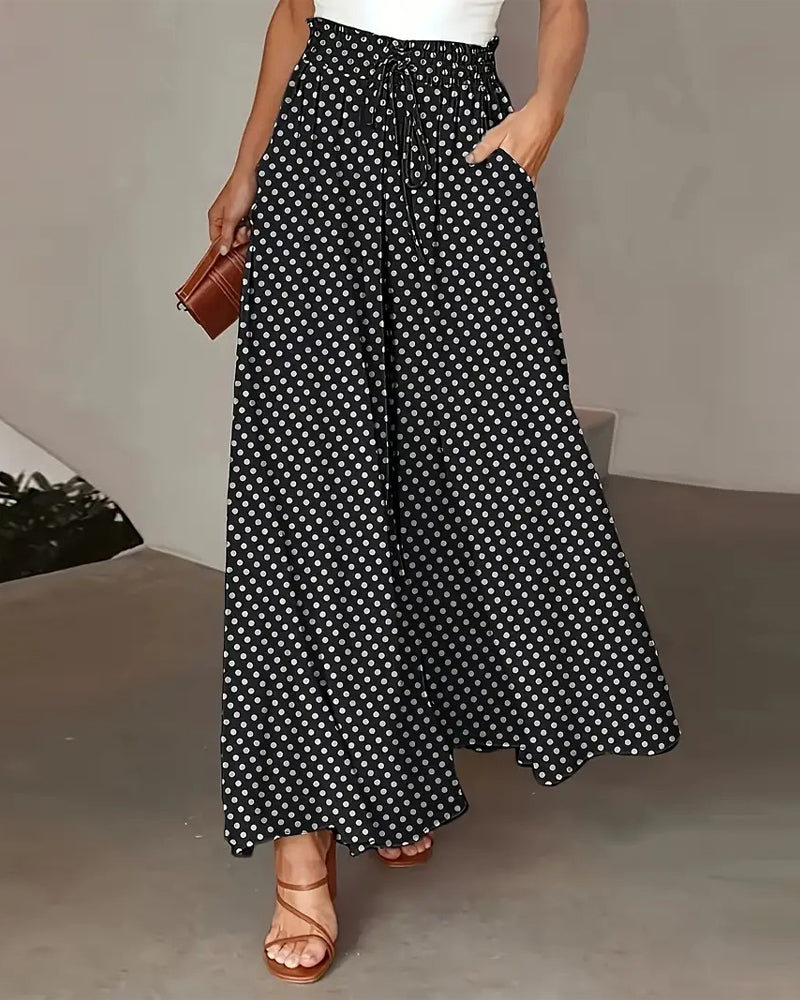 Damenhose lang mit Polka Dot Print in seitlicher Ansicht
