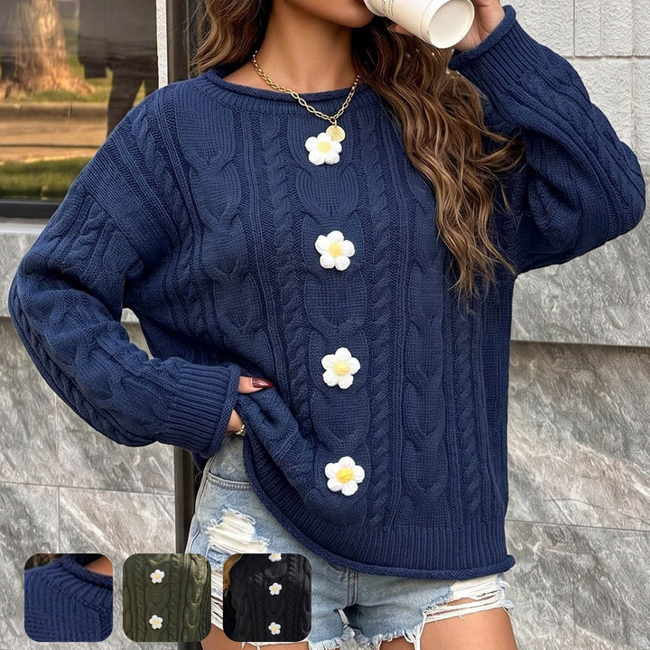 Damen-Pullover in Häkeloptik mit Patchwork-Muster und weitem Oversize-Schnitt