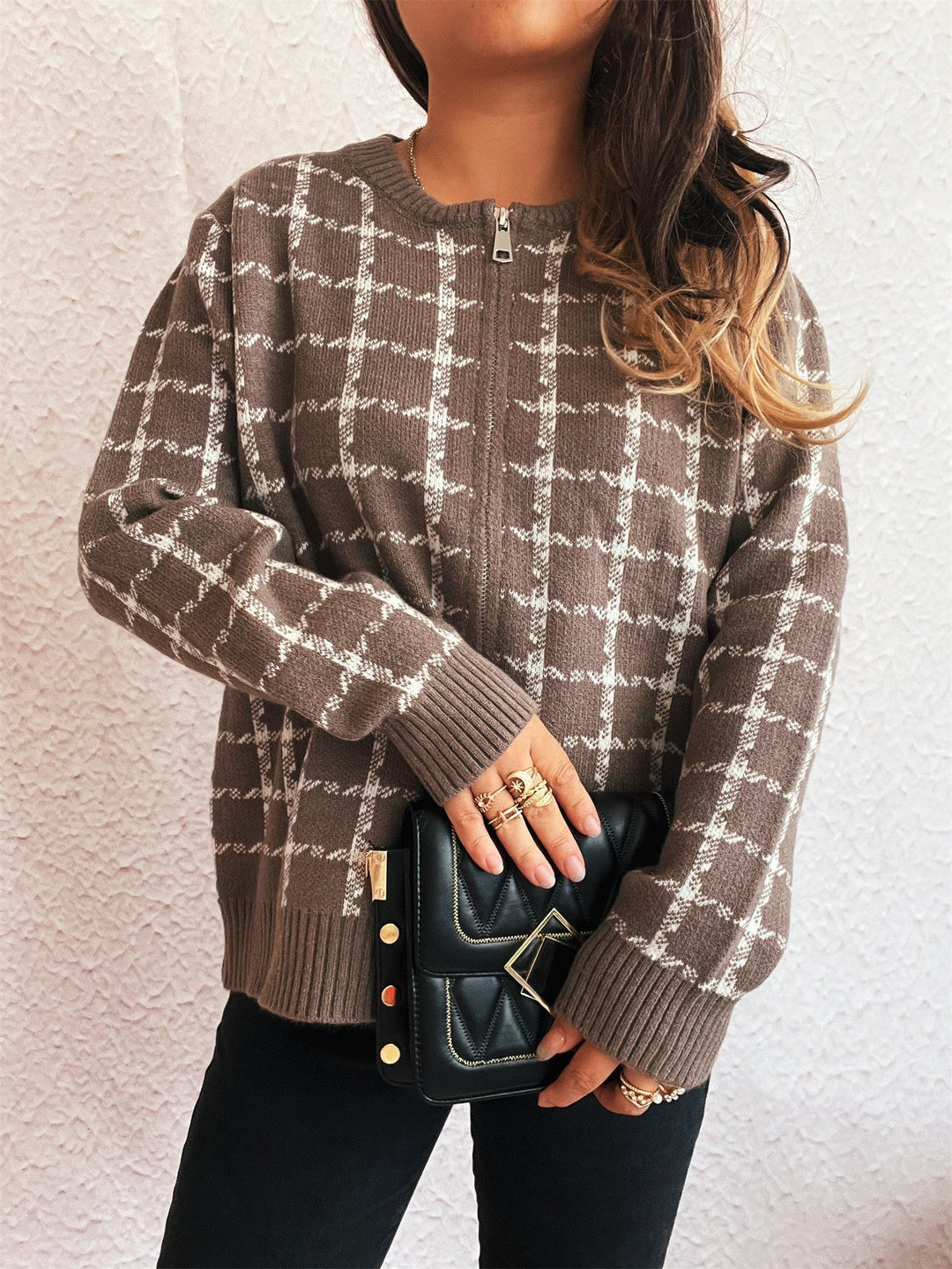 Gemütlicher karierter Cardigan mit Taschen für den Alltagsstil