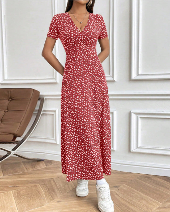 Elegantes bedrucktes tailliertes Midi-Kleid für Damen