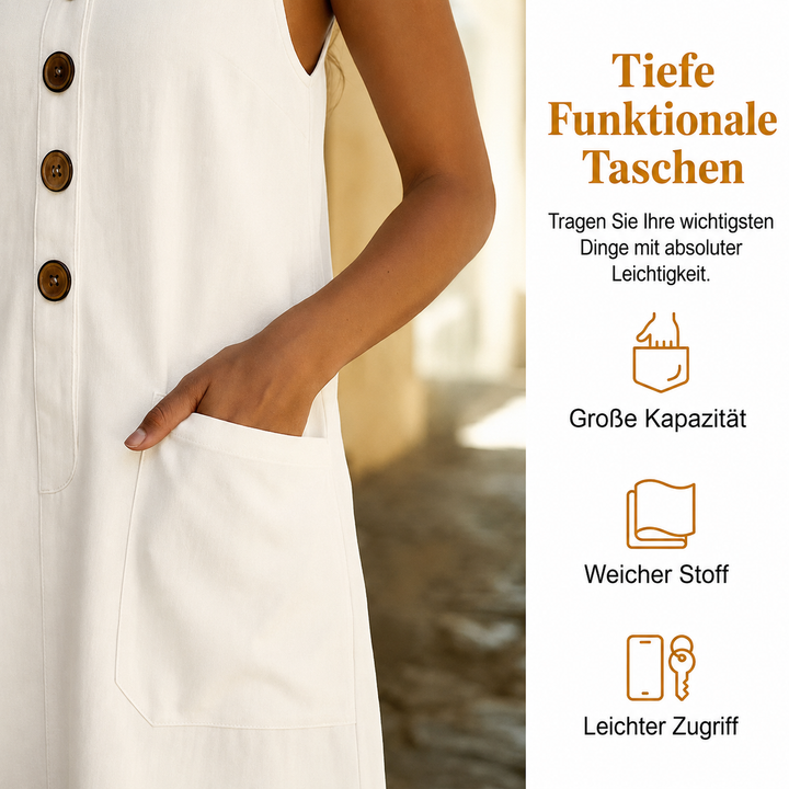 Ärmelloses Leinenkleid mit Knopfleiste