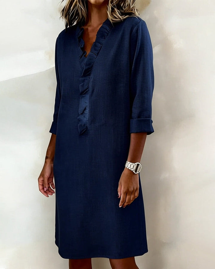 Luftiges Leinenmisch-Rüschenkleid im Shift-Stil