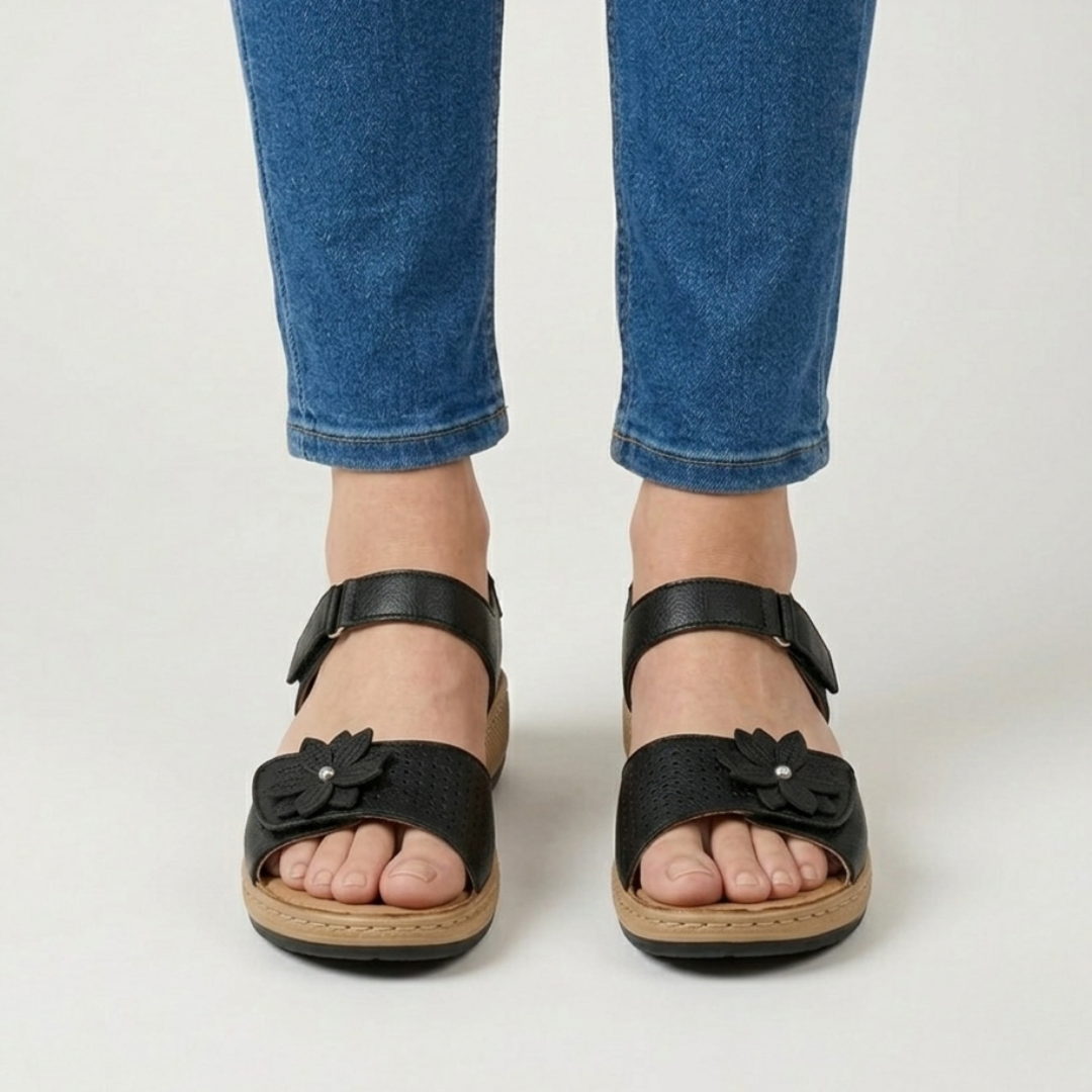 Damen Sandalen mit Blumenmuster und hohem Tragekomfort
