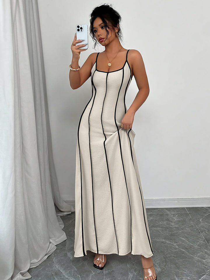 Viskose A-Linien Ärmelloses Midikleid Beige