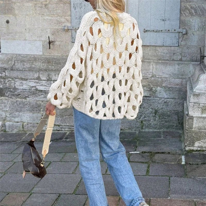 Damen Langarm Häkelstrickpullover Oberteil