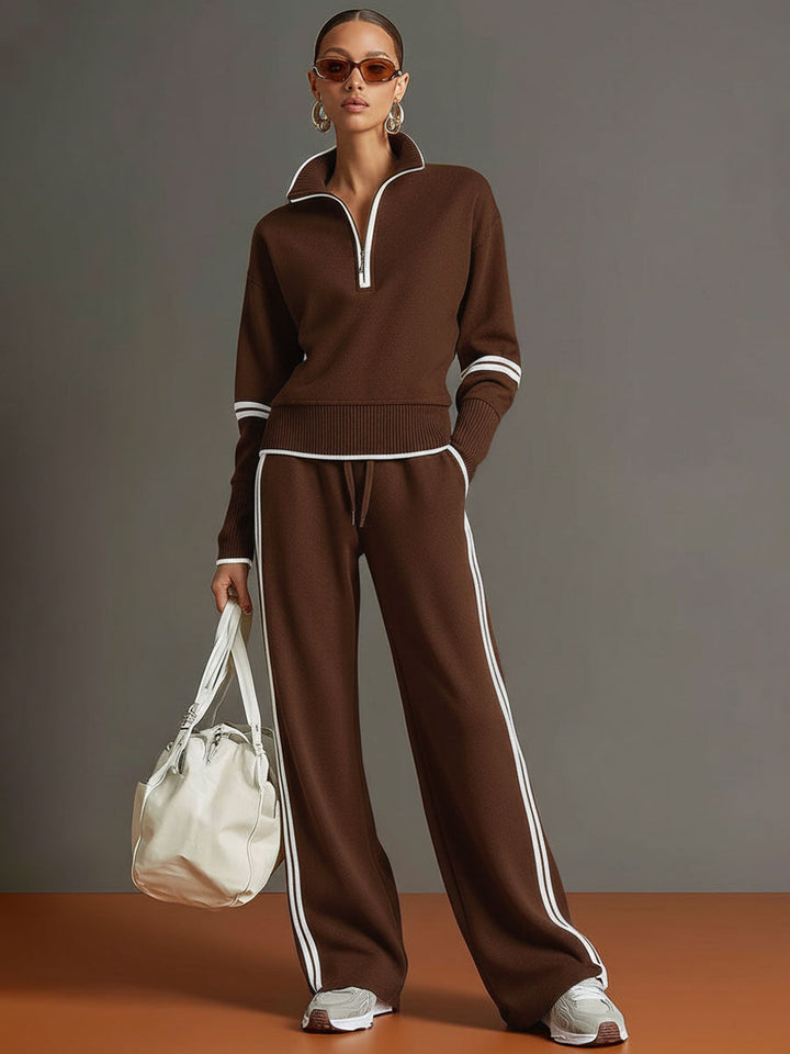 Pullover-Sweatshirt mit halbem Reißverschluss und weites Hosen-Set