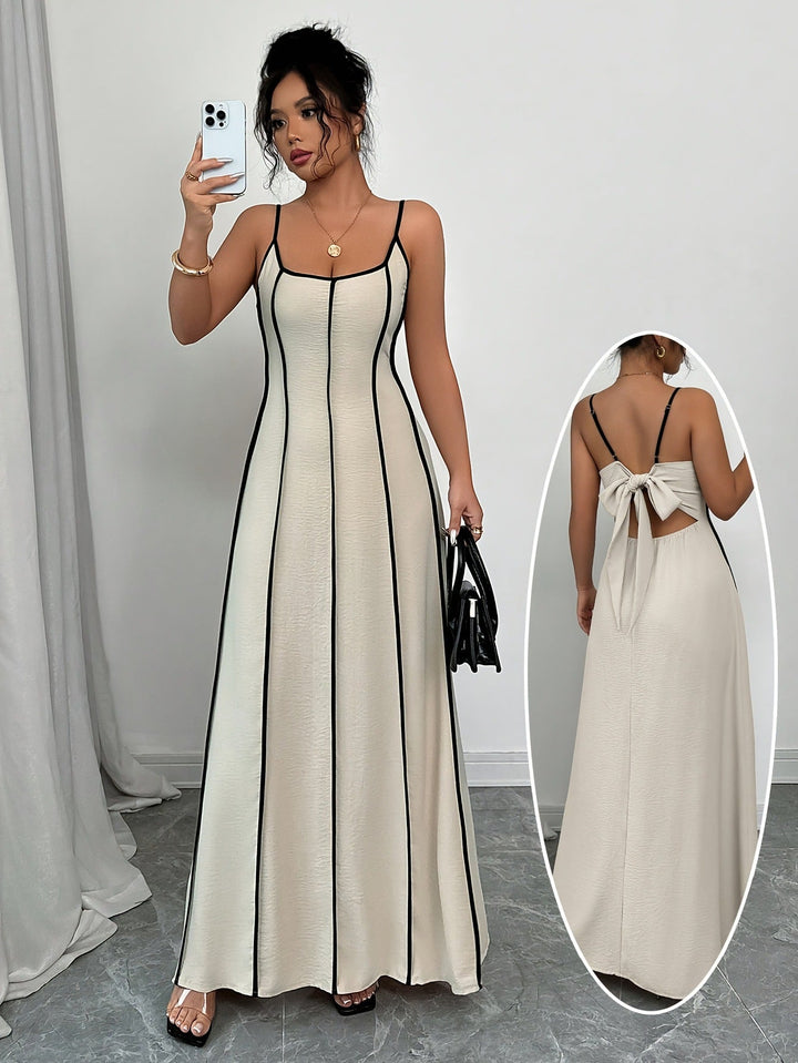 Viskose A-Linien Ärmelloses Midikleid Beige