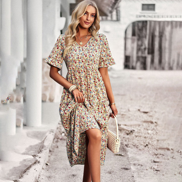 Damen Blumen Sommer Midi Kleid