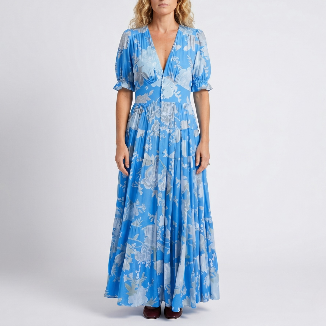 Elegantes florales Midi-Kleid mit V-Ausschnitt für Damen