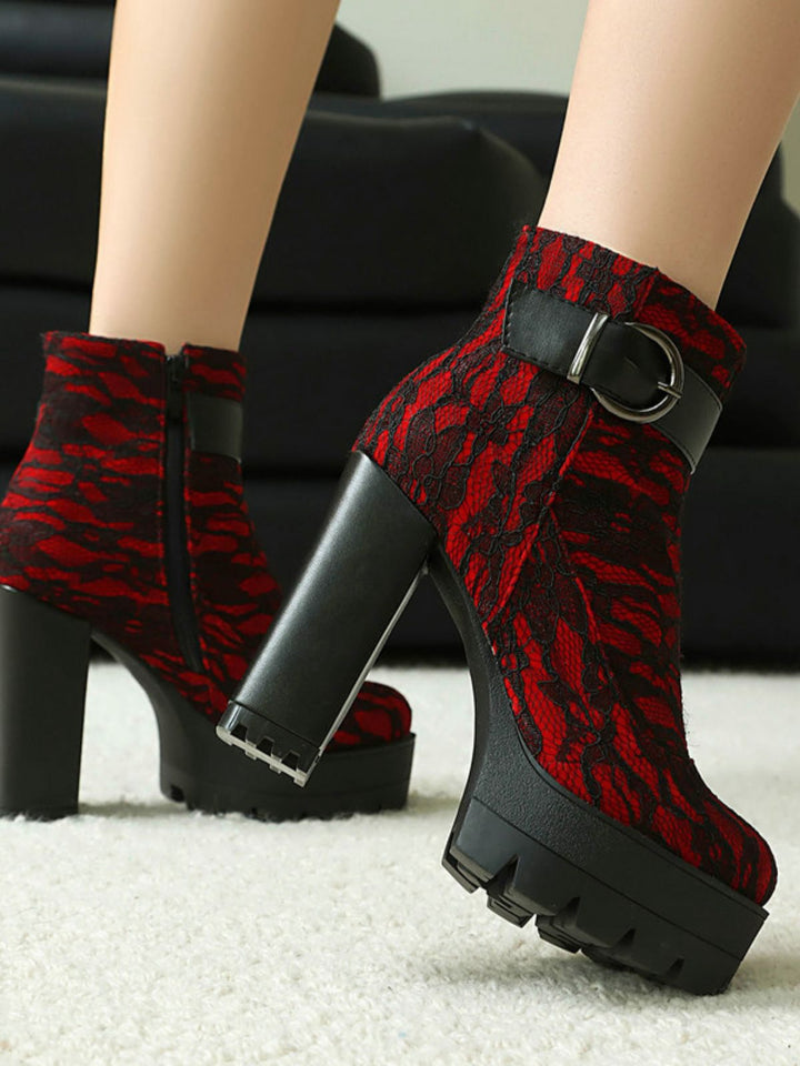 Vintage Spitzen-Plateau-Stiefeletten mit klobigen Absätzen