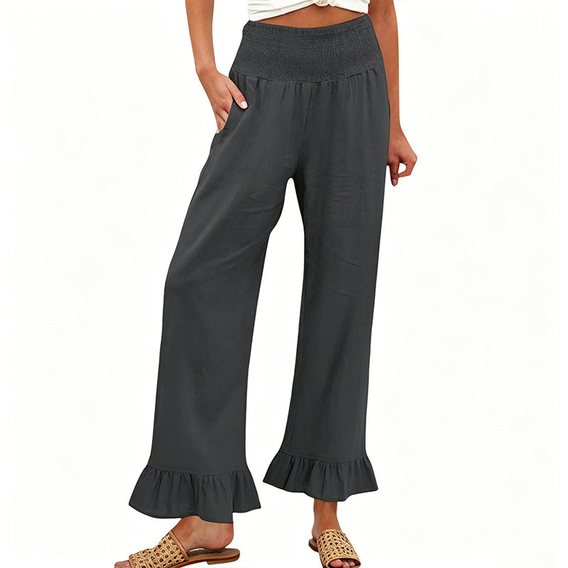 Boho-Hose mit weitem Bein und Volantsaum