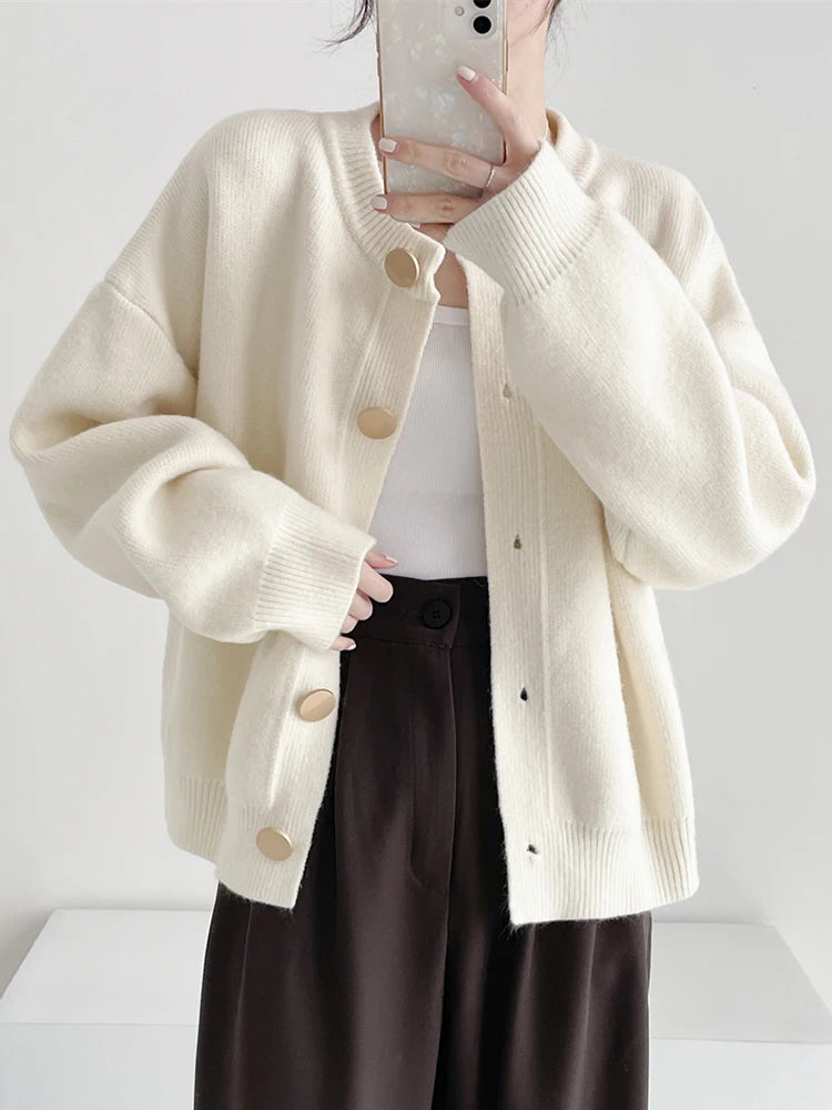 Damen Strick-Cardigan mit einem Knopf, lockere Passform