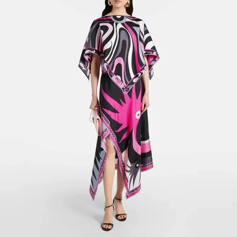 Bedrucktes Batwing-Cape-Oberteil und High-Waist-Rock-Set für Damen