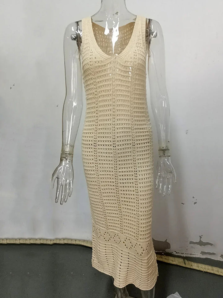 Häkel-Spitzen-Tunika mit V-Ausschnitt Strandkleid Damen