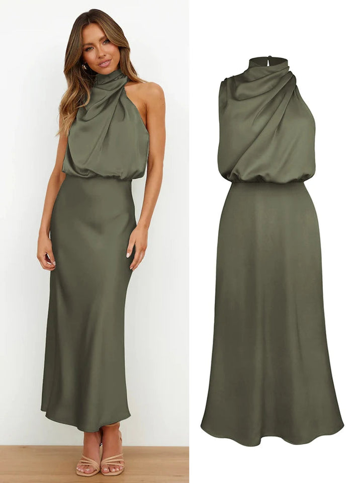 Damen Satin Asymmetrisch Geschnittenes Midi-Kleid