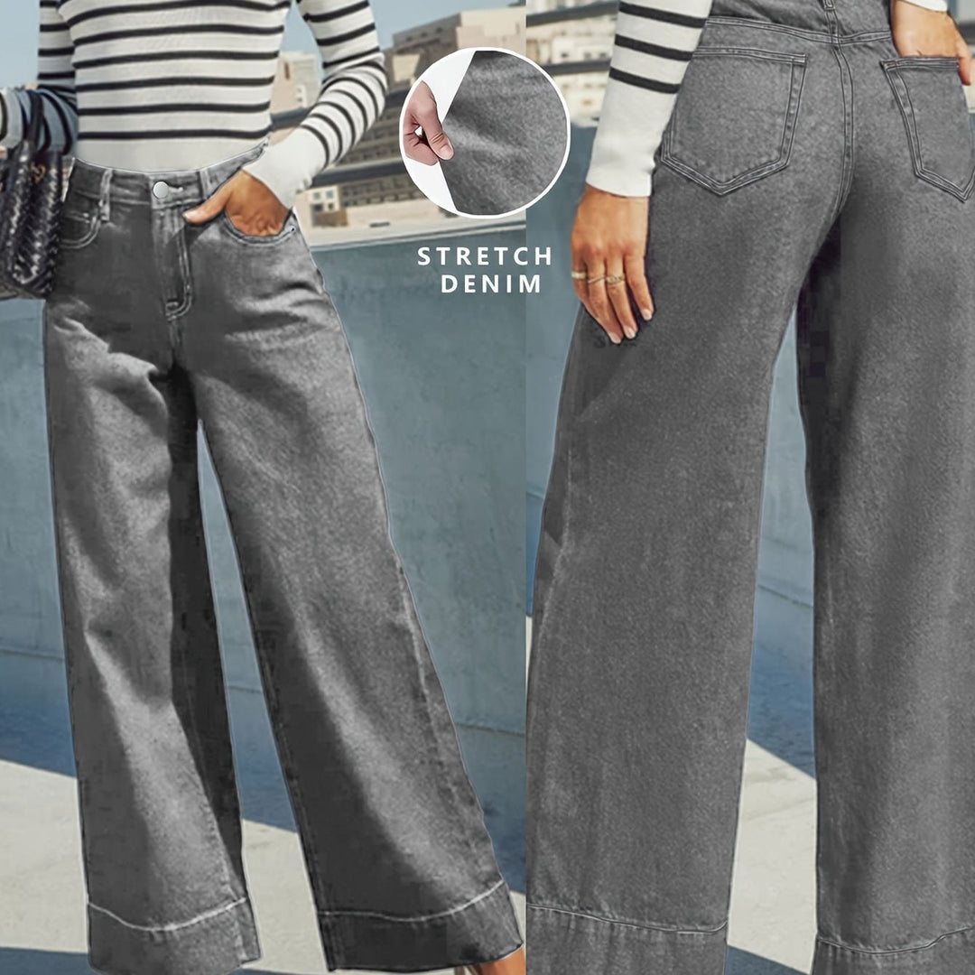 High-Waist Weite Stretch-Denim-Jeans mit umgeschlagenem Saum