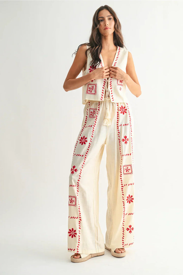 Luftiges Sommer-Set für Damen aus Leinen im Boho-Stil mit weiter Hose