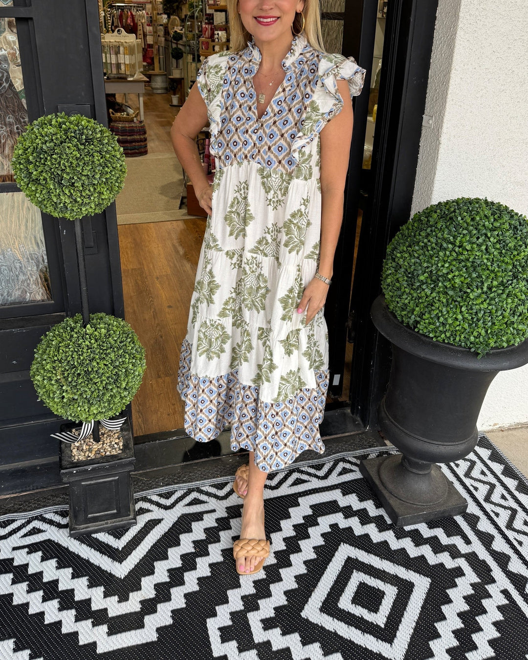 Maxikleid mit Blumenmuster und Rüschenärmeln für Damen