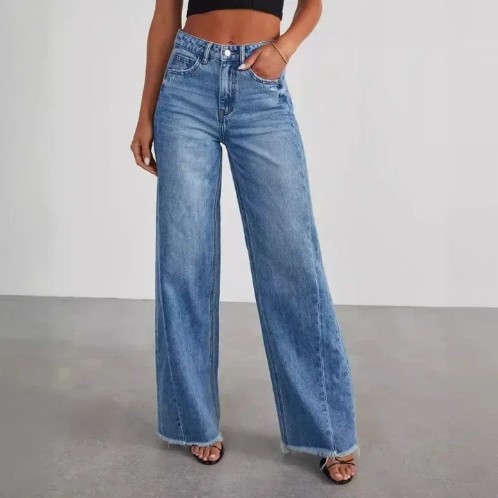 Damen Weite Jeans mit Fransensaum – Lässige Hose