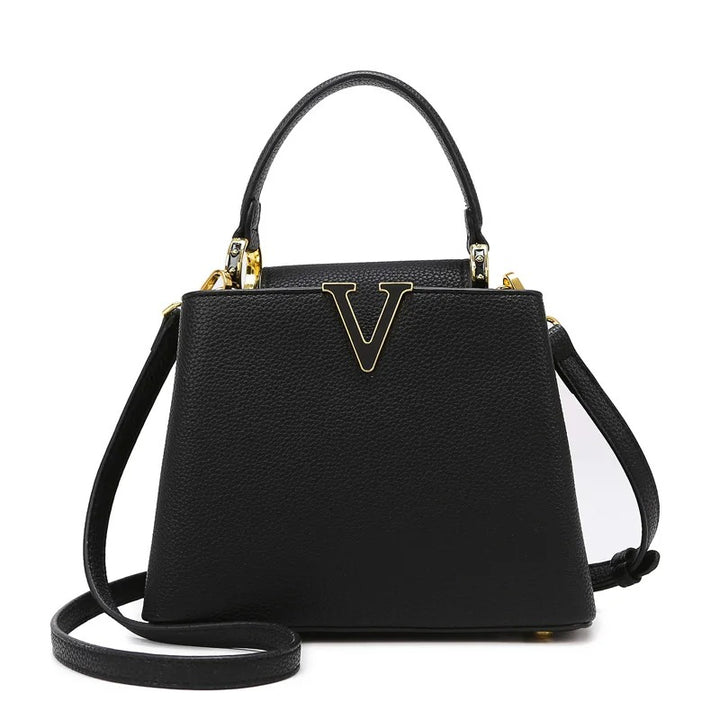 Helviora® | Strukturierte Handtasche mit goldfarbenem V-Detail