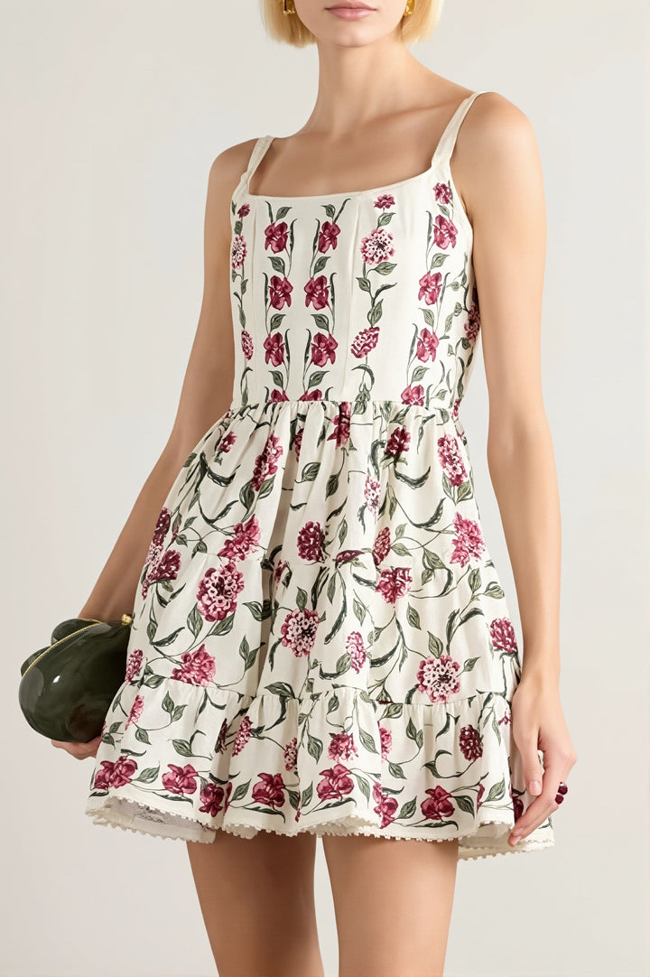Damen Minikleid Mit Blumenmuster Und Spitze