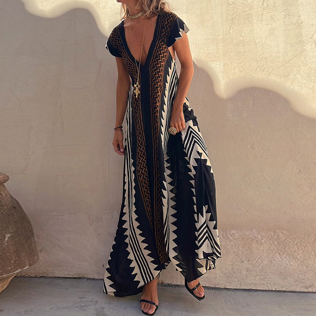 Julia | Maxi-Strandkleid mit Ethno-Muster (In 7 Farben)